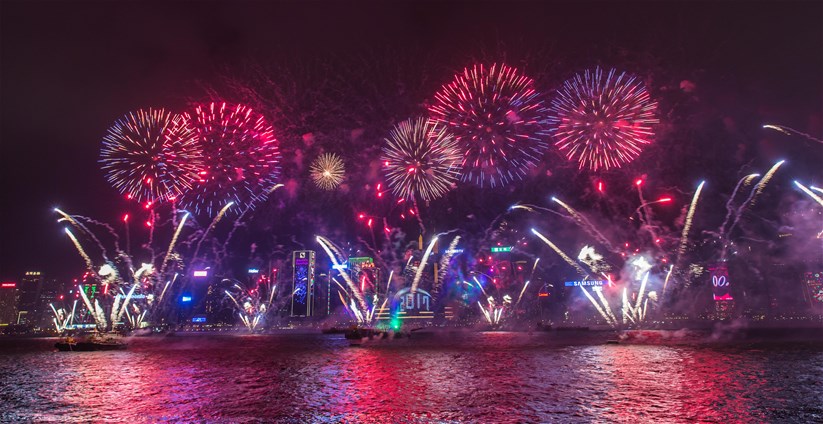 Hong Kong New Years Countdown Fireworks